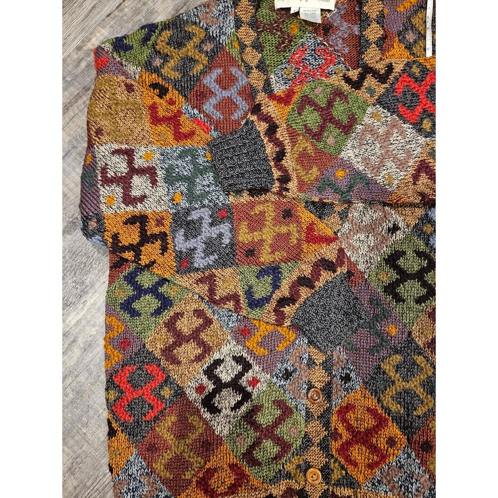 Peruvian Connection alpaca wool deep v button cardigan sweater large geo artsy - Picture 6 of 9